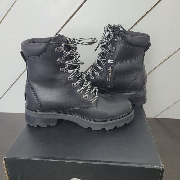 NWT Sorel Womens Lennox Lace Combat Boots Black Size 6 Waterproof Leather - Picture 6 of 12